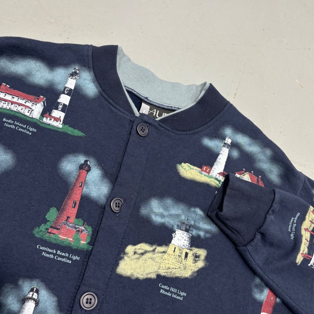 Vintage Art Unlimited Sportswear Lighthouse All Over Print Button Sweatshirt L
